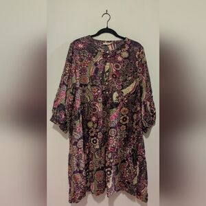 NATURAL LIFE Purple Paisley Floral Aimee Mini Tunic Dress sz L NWOT 70s Boho